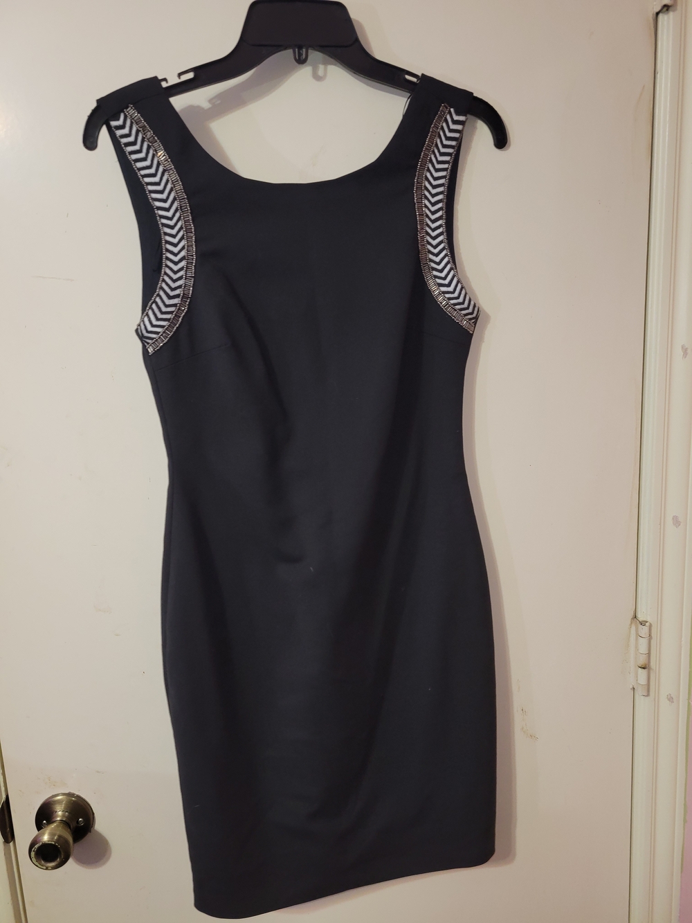 Zara Black Sheath Dress with Chevron Trim